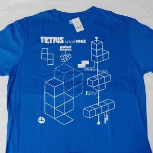 Blue Tetris Graphic T-Shirt Size L